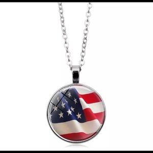Silver American flag necklace